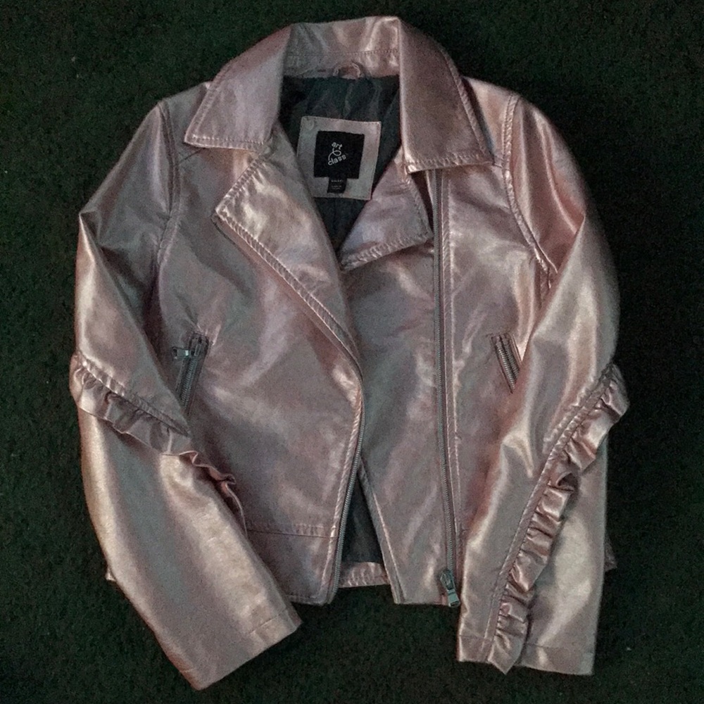 Metallic pink faux leather jacket size small